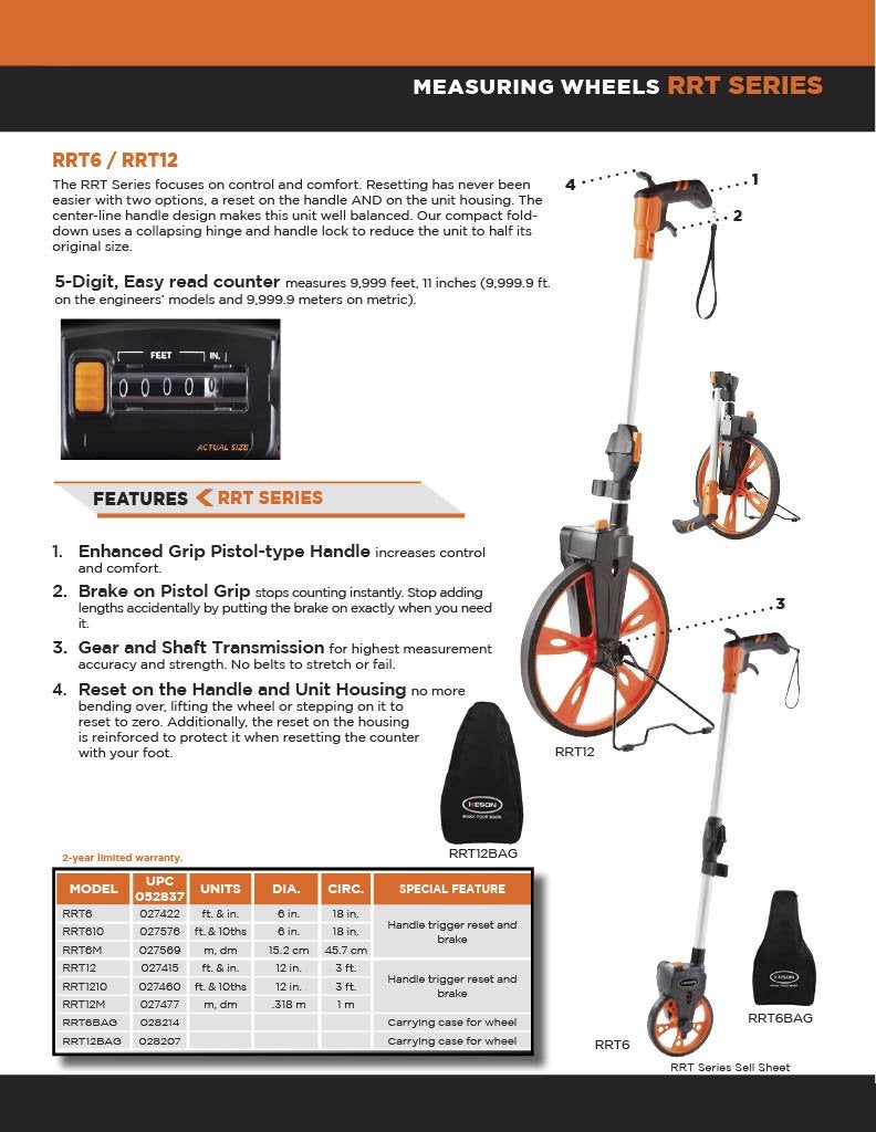 Keson RRT6 Top Reading Center Line Measuring Wheel with Handle Brake and Reset (Graduations: ft. & in.), 18-Inch - Image 1